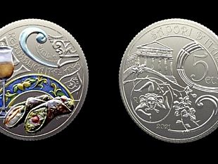 la-nuova-moneta-da-5-euro-e-un-omaggio-alla-sicilia-con-cannolo-e-passito