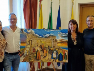 mazara-lartista-piero-barbera-dona-al-comune-un-dipinto-raffigurante-lantico-castello-normanno