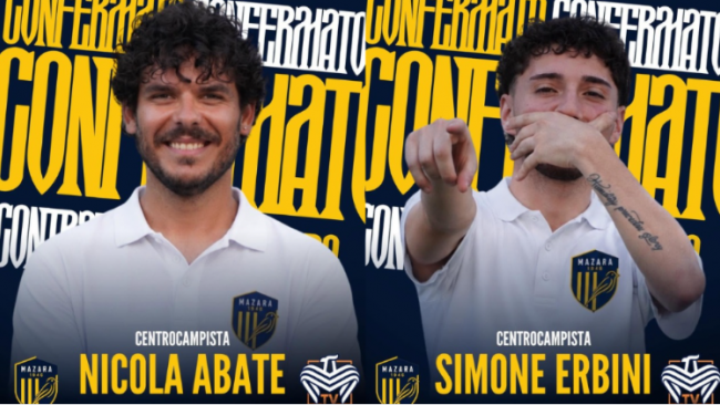 U.S. Mazara 1946: confermati Nicola Abate e Simone Erbini per la stagione 2026/2027