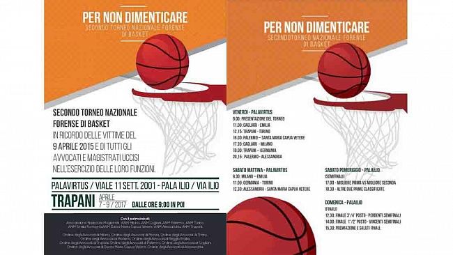 Trapani, seconda edizione del Torneo Nazionale di Basket Forense “Per non dimenticare”