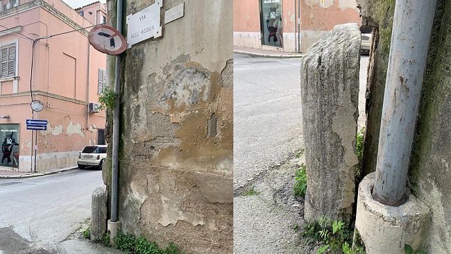 Mazara, antica colonnetta staccata all’angolo di via dell’Acqua. Pericolo…