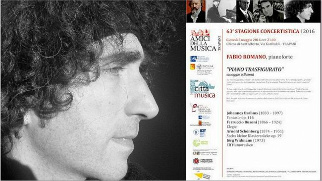 TRAPANI – 63ª Stagione concertistica 2016 dell’Associazione “Amici della Musica” di Trapani: “Piano Trasfigurato” Fabio Romano