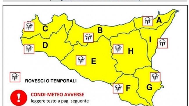 Protezione Civile Siciliana emette allerta gialla per domani