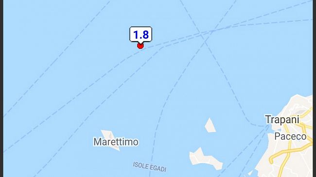 Scossa di terremoto al largo delle Isole Egadi