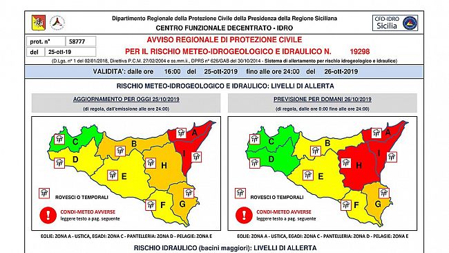 Avviso per il rischio meteo idrogeologico e idraulico