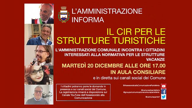 Pantelleria, speciale l’Amministrazione informa: CIR per le strutture turistiche