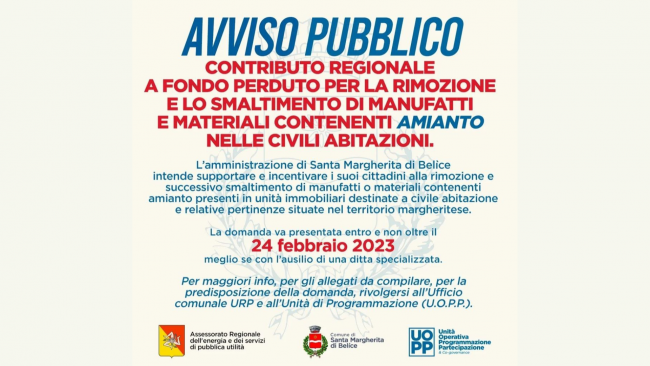  S.Margherita, contributo regionale per la rimozione o lo smaltimento di amianto