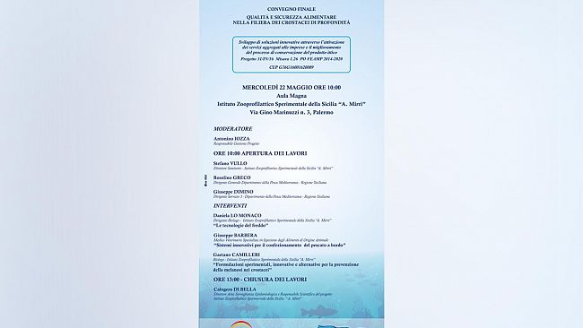 IZS Sicilia, domani il convegno “Qualità e sicurezza alimentare nella filiera dei crostacei di profondità”