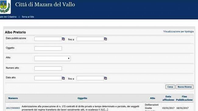 Mazara, sul portale istituzionale nuovo albo pretorio online