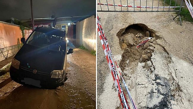 Via Isola d’Elba, cede l’asfalto: auto sprofonda. Paura per alcuni cittadini