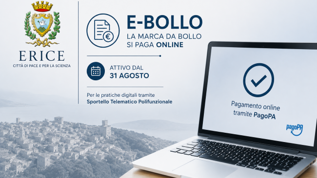 Erice digitalizza la marca da bollo: dal 31 agosto pagamento online con PagoPA
