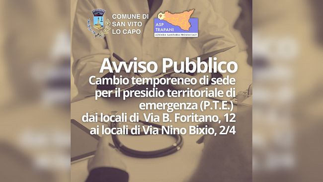 San Vito Lo Capo, cambio temporaneo di sede per il presidio Territoriale di Emergenza (P.T.E.)