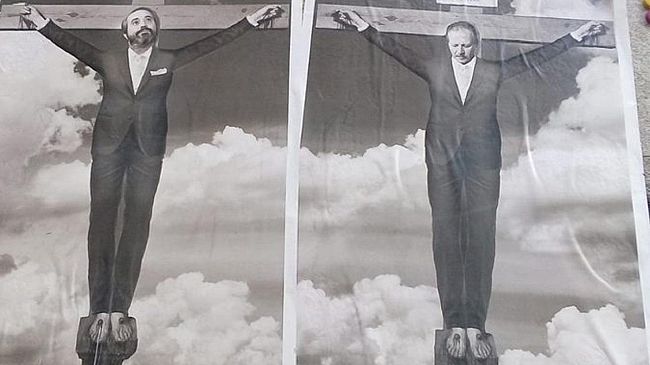 Giovanni Falcone e Paolo Borsellino in croce. Immagine shock a Palermo