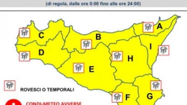 ​Allerta gialla: rischio di temporali in tutta la Sicilia