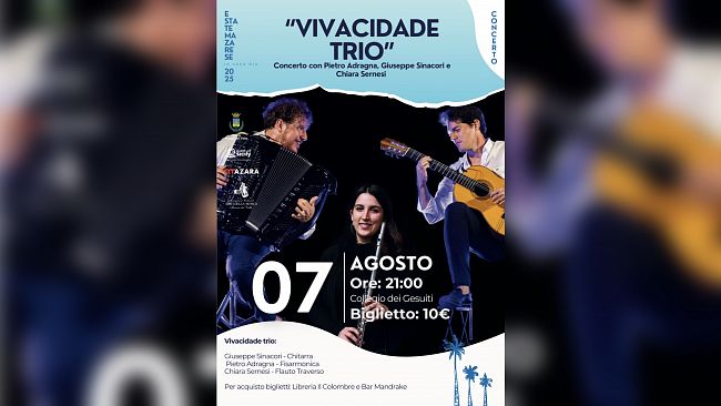 Mazara, ​Vivacidade Trio in concerto al Collegio dei Gesuiti