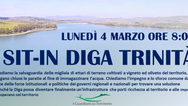 Sit-in dei “Guardiani del territorio” alla Diga Trinità di Castelvetrano 