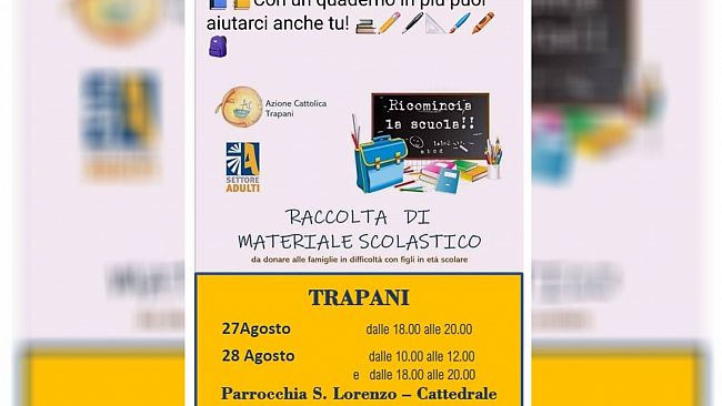 Trapani, l’Azione Cattolica organizza raccolta di materiale scolastico