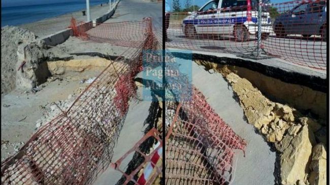 Tonnarella. Nuovo crollo nello stesso tratto di strada dove iniziati lavori di ripristino.