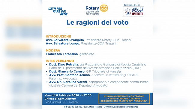 ​Trapani, Referendum giustizia: venerdì il convegno organizzato dal Rotary
