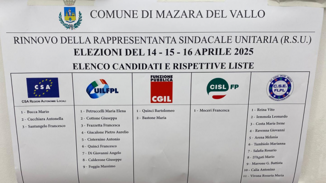 Mazara, rinnovo della rappresentanza sindacale unitaria: ​urne aperte fino alle ore 13 di domani 