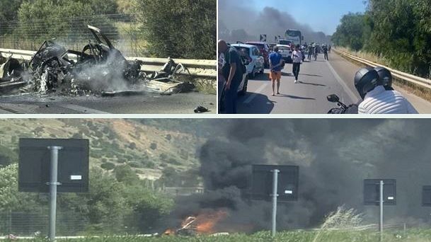 Paura sulla A29: una vettura va in fiamme prima dello svincolo per Terrasini, lunghe code