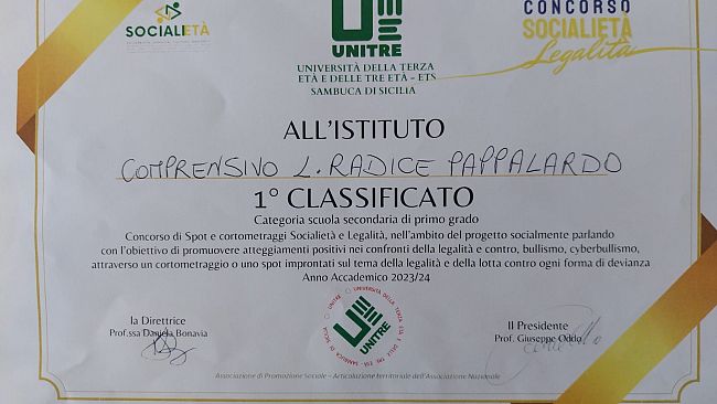 L’i.c. Lombardo Radice- Pappalardo al primo posto nel concorso “società e legalità”