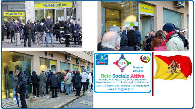 Vergognose file negli uffici postali, la denuncia di Rete Sociale Attiva