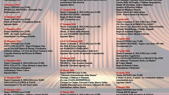 Marsala – stagione teatrale. rinvio spettacoli di marzo