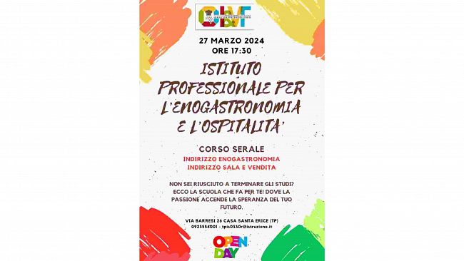 Open day dei corsi serali all’Istituto Superiore ‘Florio’ di Erice mercoledì 27 marzo