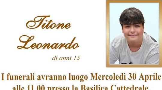 Mazara, mercoledì 30 aprile i funerali del 15enne Leonardo Titone morto cadendo dal tetto di un vecchio edificio   