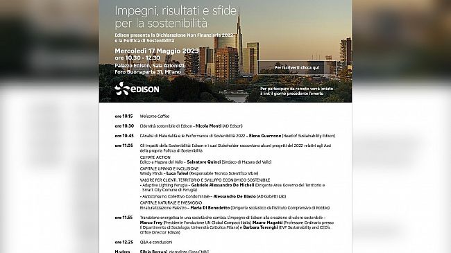 Mazara del Vallo all'evento Edison su politica di sostenibilità