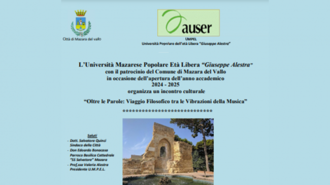 Mazara, il 6 novembre l'inaugurazione dell'anno accademico 2024-2025 dell'UMPEL