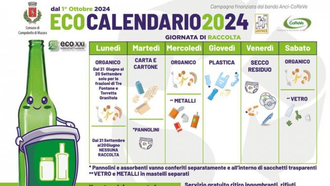 Campobello, dal 1° ottobre in vigore il nuovo calendario della raccolta differenziata 