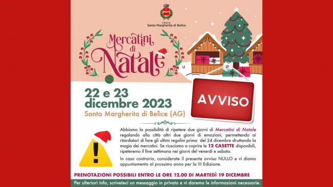 Santa Margherita, avviso mercatini di Natale 