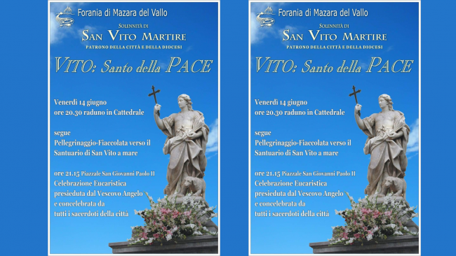 Mazara, il 14 e 15 giungo celebrazione e fiaccolata per la pace per la solennità di San Vito Martire