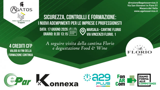 mazara/sicurezza-controlli-e-formazione-il-17-giugno-alle-cantine-florio-di-marsala-seminario-organizzato-da-agatos-service