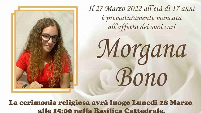 Oggi l'addio a Morgana Bono, donati gli organi