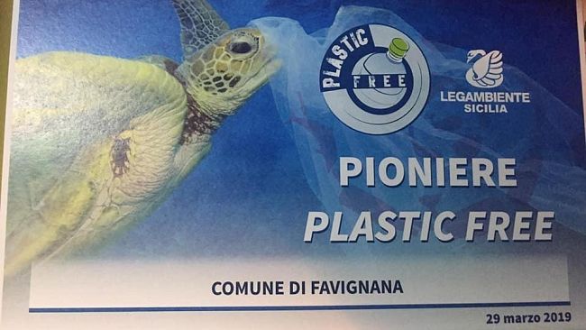 Il Comune di Favignana – Isole Egadi ‘Pionere Plastic Free’. Premiato oggi a Palermo da Legambiente regionale