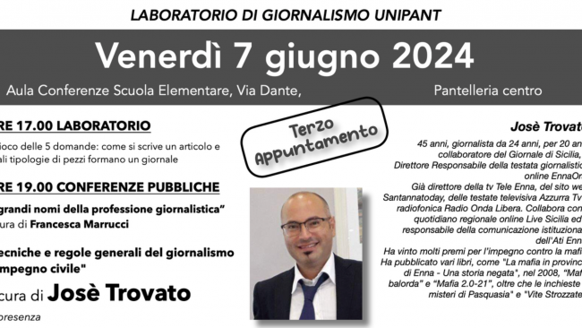 Pantelleria, Josè Trovato ospite del laboratorio di giornalismo organizzato da Unipant