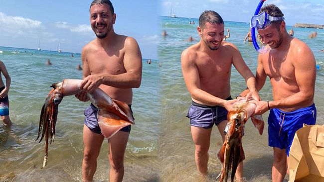 Due partannesi pescano per caso un grosso totano nelle acque di Cefalù