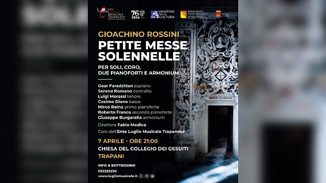 L’Ente Luglio Musicale Trapanese inaugura la 76a stagione con la Petite Messe Solennelle di Gioachino Rossini