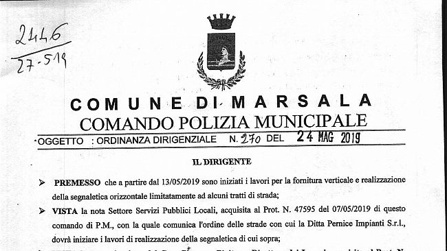 Marsala, rifacimento segnaletica strale: divieto di sosta in alcune vie