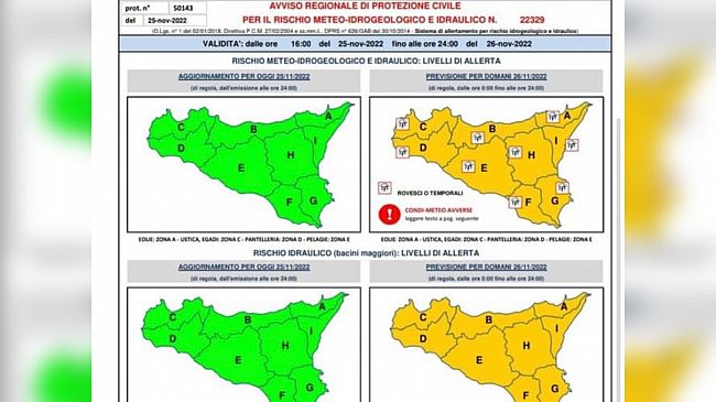 Diramata l’allerta arancione in tutta la Sicilia per sabato 