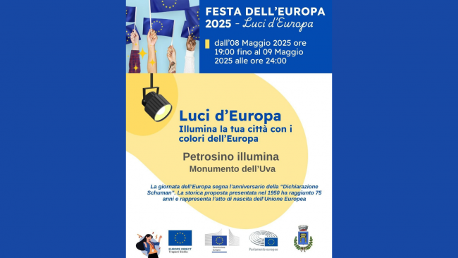 Petrosino,  il monumento all’Uva e al Contadino si illumina con i colori dell’Unione Europea