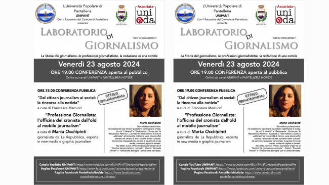 Pantelleria: il 23 agosto Marta Occhipinti ospite del Laboratorio di Giornalismo Unipant