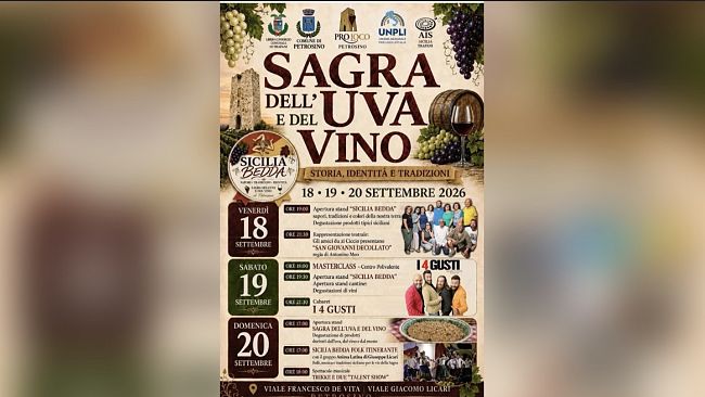 Petrosino, dal 18 al 20 settembre torna la Sagra dell’Uva e del Vino