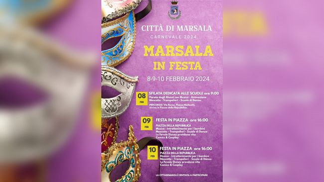 Carnevale Marsala, domani la sfilata in maschera. Partenza da via Roma, arrivo in Piazza della Repubblica 