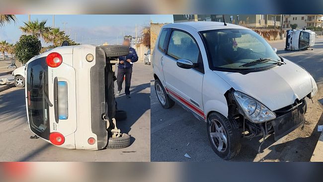 Mazara, incidente sul lungomare San Vito. Auto si capovolge. Ferita una donna 