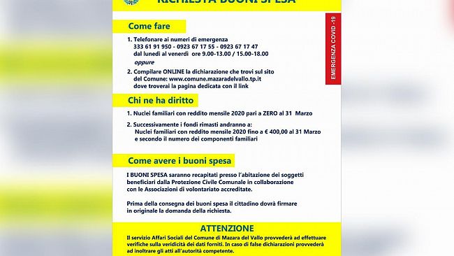 Mazara, Al via la distribuzione dei Buoni Spesa