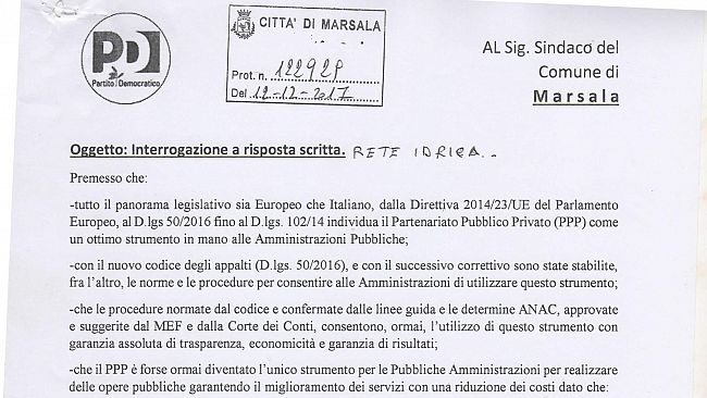 Rete Idrica: Interrogazione Consiglieri Comunali PD